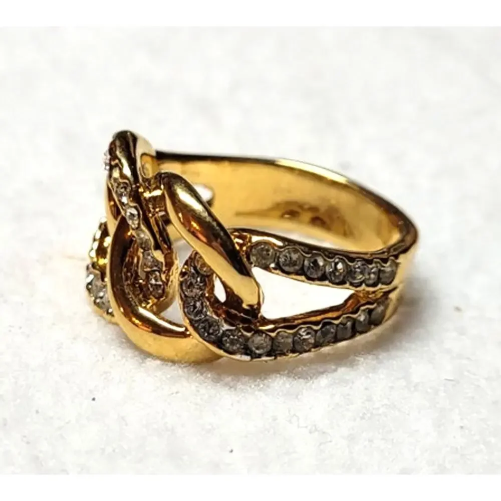 Vtg KJL Kenneth Jay Lane Gold Tone Chunky Chain Link Rhinestone Ring Size 8.25